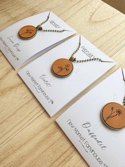 Birth Month Flower Necklaces - Leather Pendant Necklace Set