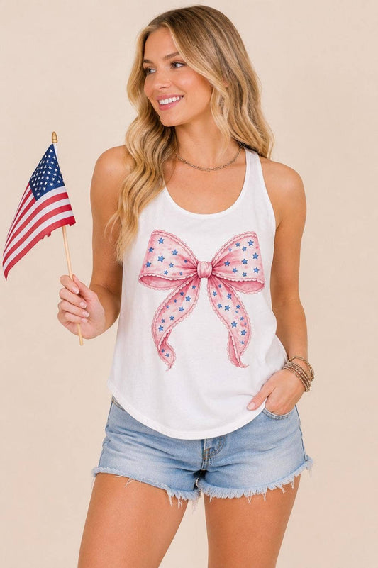 Patriotic Bow Graphic Racerback Tank