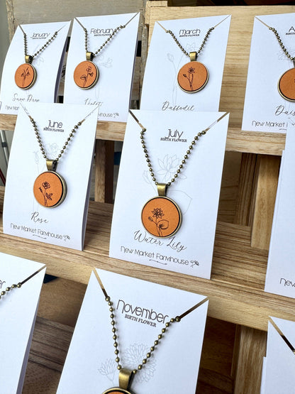 Birth Month Flower Necklaces - Leather Pendant Necklace Set