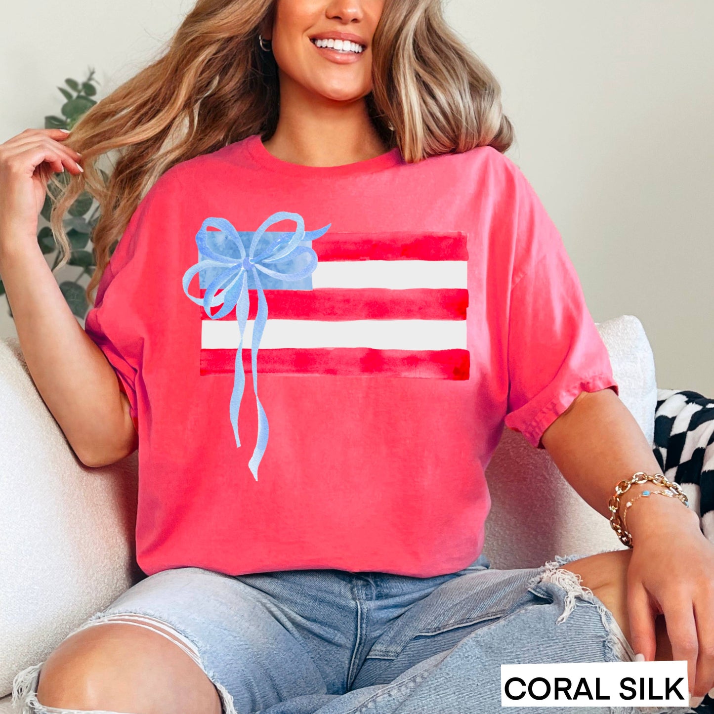 Coquette American Flag | July 4th Graphic Tee | Gildan