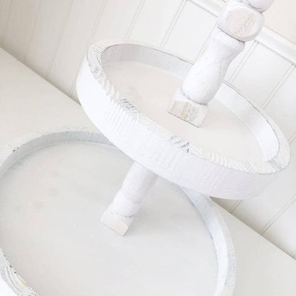 Foundations Decor Tiered Tray - Distressed White Round 15"