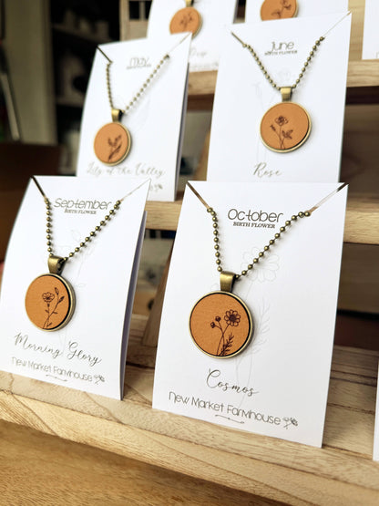 Birth Month Flower Necklaces - Leather Pendant Necklace Set
